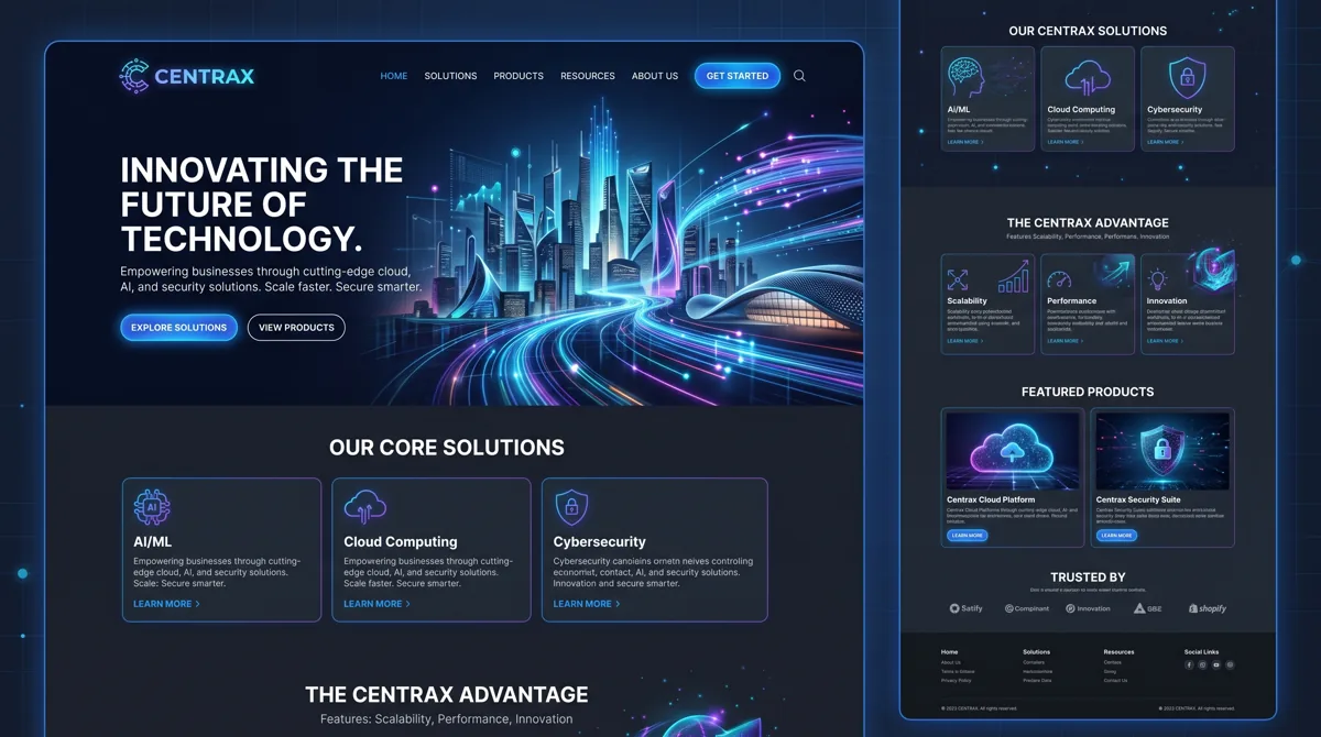 Contoh website teknologi Centrax